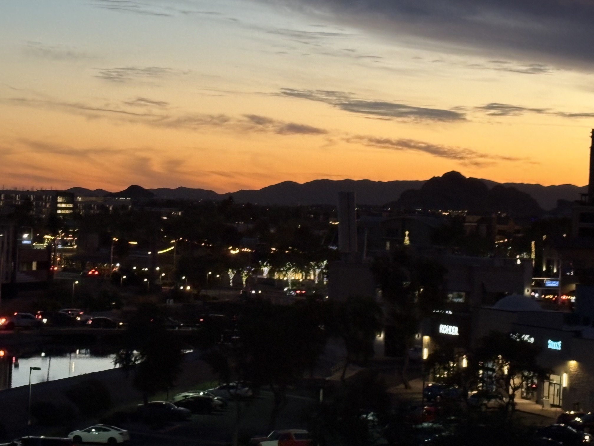 Sunset over Scottsdale with Camelback Mountain on the horizon